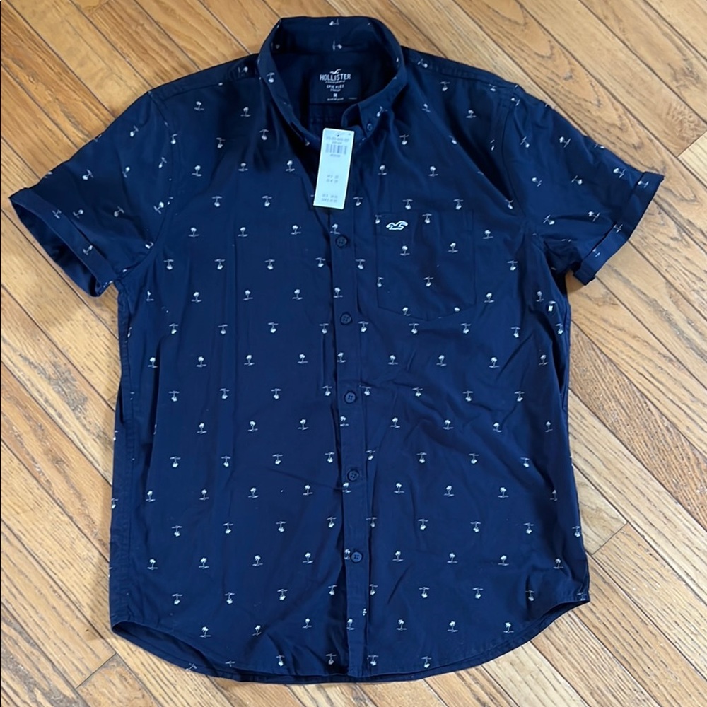 Nautica Blue Casual Button Down Shirt with Anchor Pattern